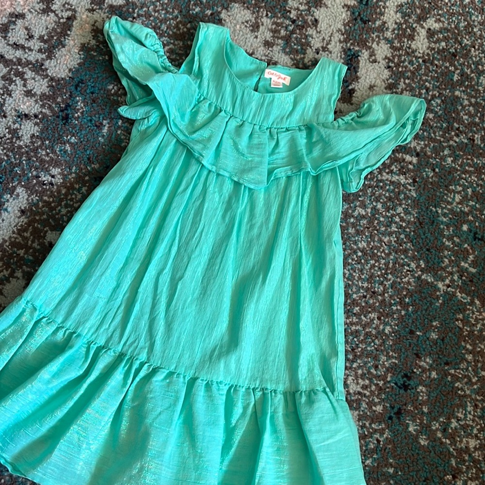 Cat & Jack Off Shoulder Dress M 7/8 Aqua